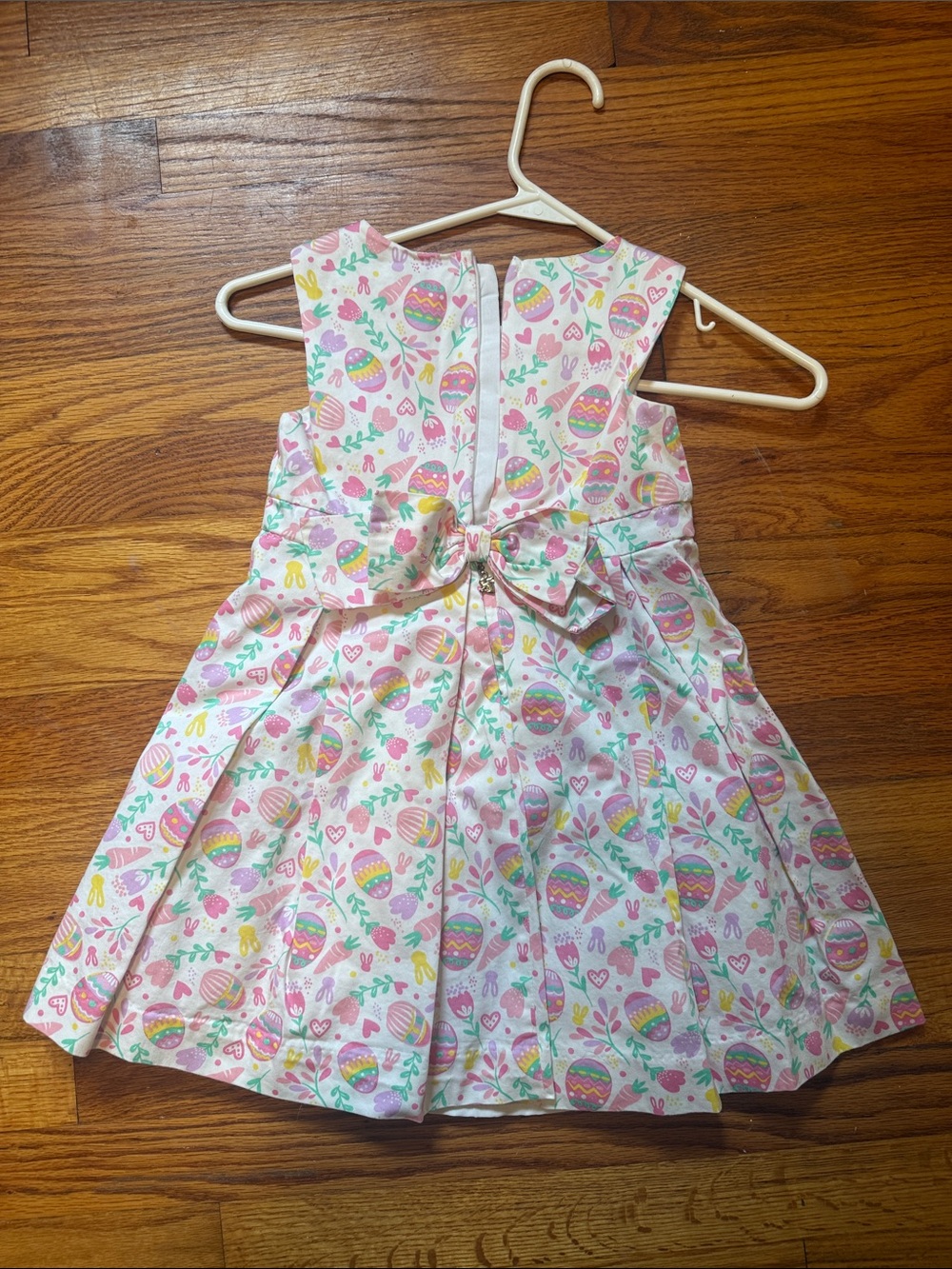 Savannah White Sleeveless Dress with Pink, Yellow & Green Easter Print - Picture 2 of 3